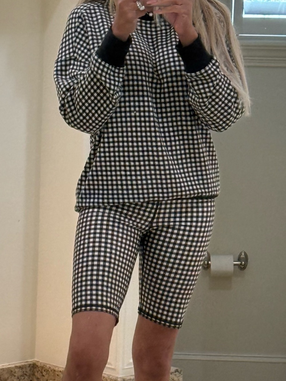Alice + Olivia Black and White Gingham Crewneck